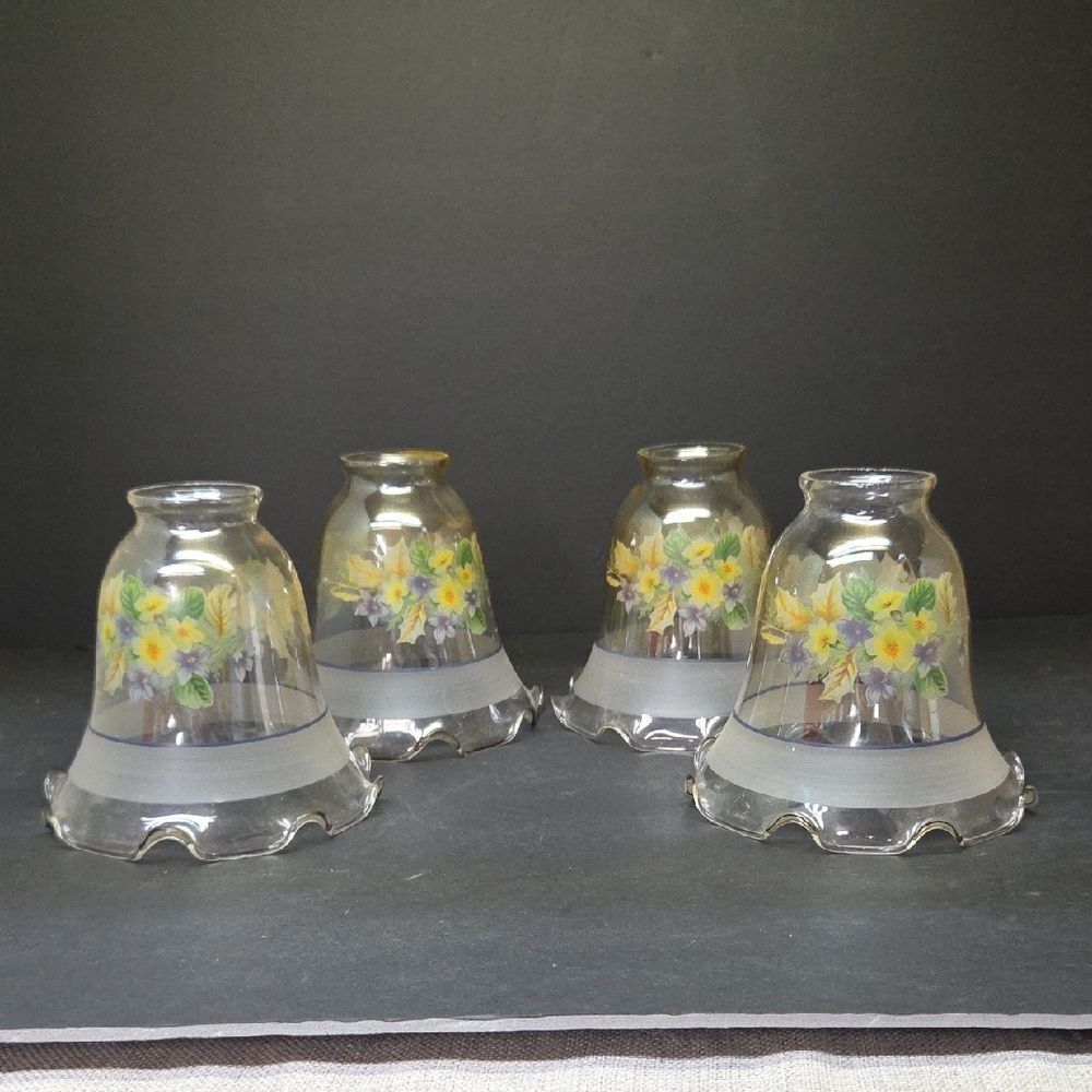 Vtg Art Deco Glass Ruffled Floral Lamp Shades Globe MCM Set Of 4